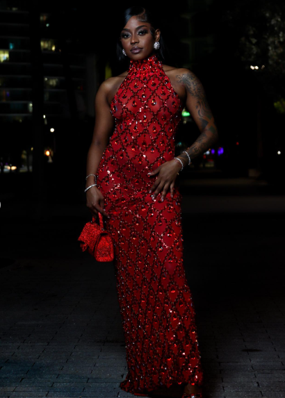 Luxurious Red Halter Sequin Beaded Long Prom Dress Birthday Party Dress D546