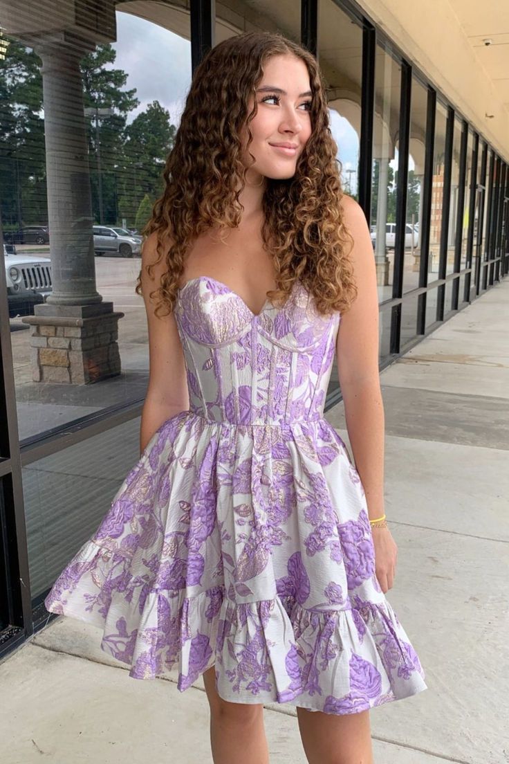 Floral Print A-Line Homecoming Dress - Fashionpara