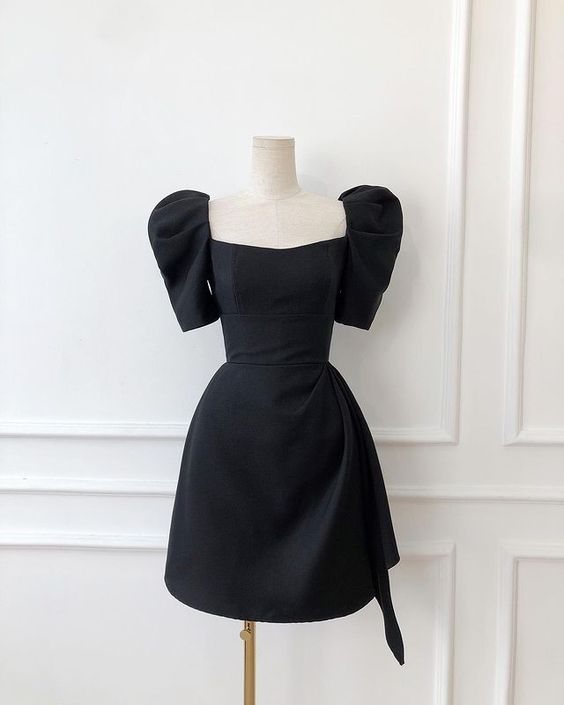 Cute black short prom dress,black hoco dress with short sleeves - Fashionpara