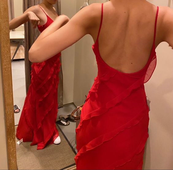 Sexy Red Chiffon Prom Dresses Long Ruffle Party Dress - Fashionpara