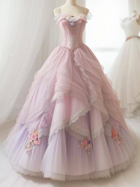A line Evening Dresses For Girls Appliques Princess Tull Gown - Fashionpara