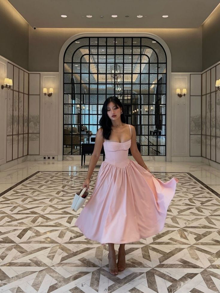 Pink Mid Length Evening Prom Dresses, Custom Made Prom Dress - Fashionpara