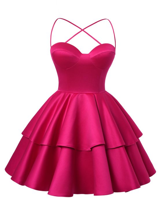 Satin Homecoming Dress Sweetheart Neck Tiered Short Graduation Dresses - Fashionpara