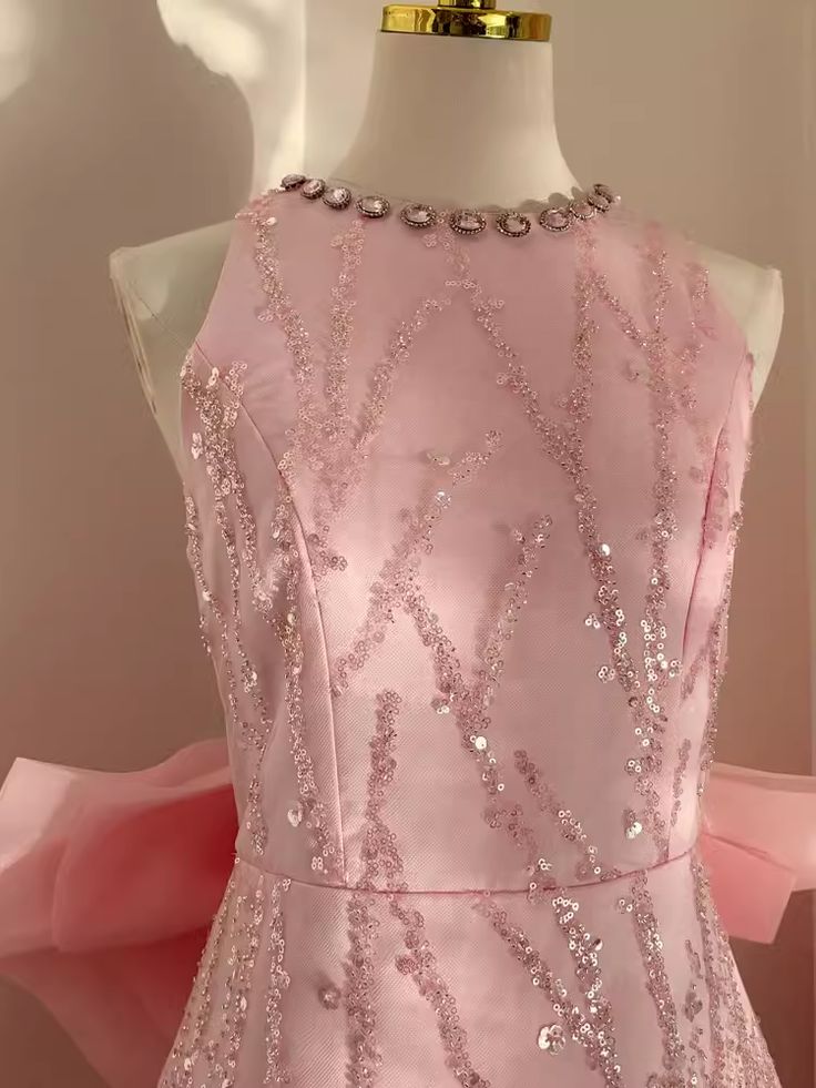 Sexy A line Scoop Pink Sequin Travel Vacation Dress Short Birthday Dress - Fashionpara