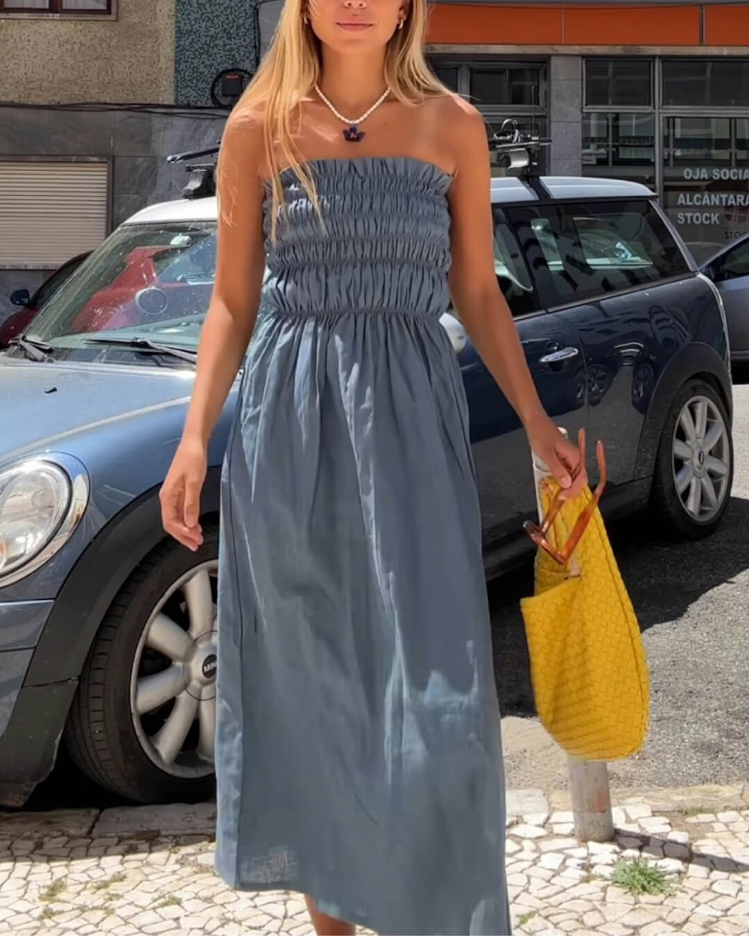 Smocked Bust Off Shoulder Vacation Midi Dress - Fashionpara