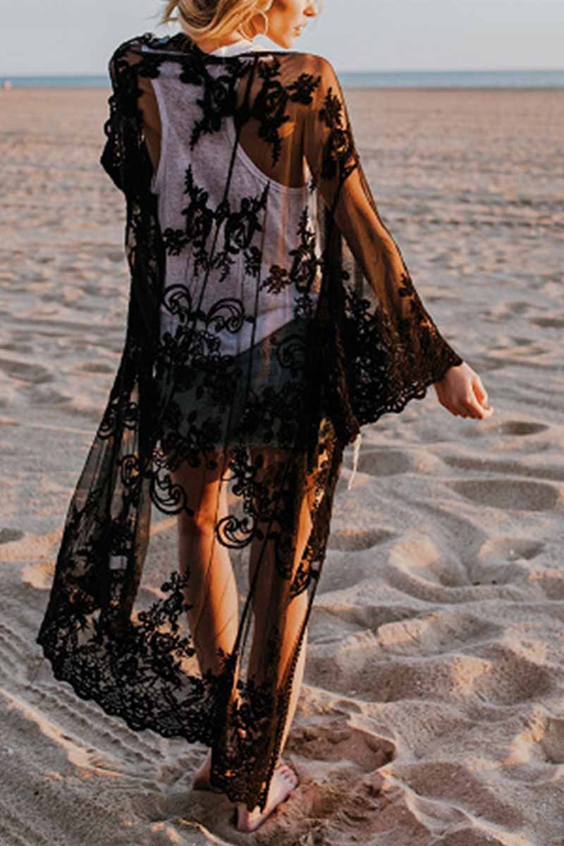 Florcoo Sheer Shawl Beach Swimwear Cover-up - Fashionpara