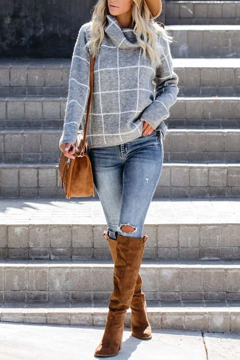 Florcoo Stylish Turtleneck Plaid Sweater in 5 Colors