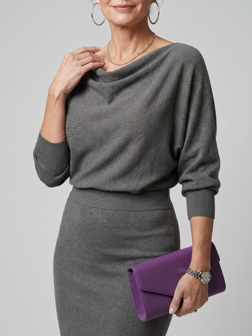 Cowl Neck Long Sleeve Fitted Knit Midi Dress 3