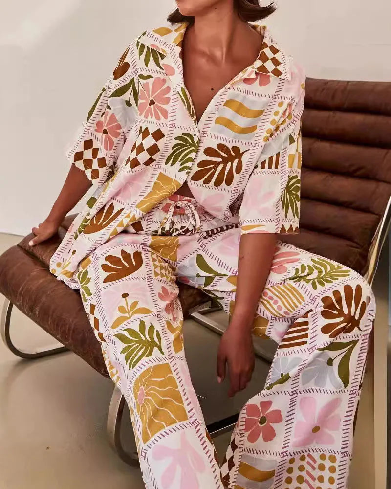 Casual Print Commuter Loose Two-piece Set - Fashionpara