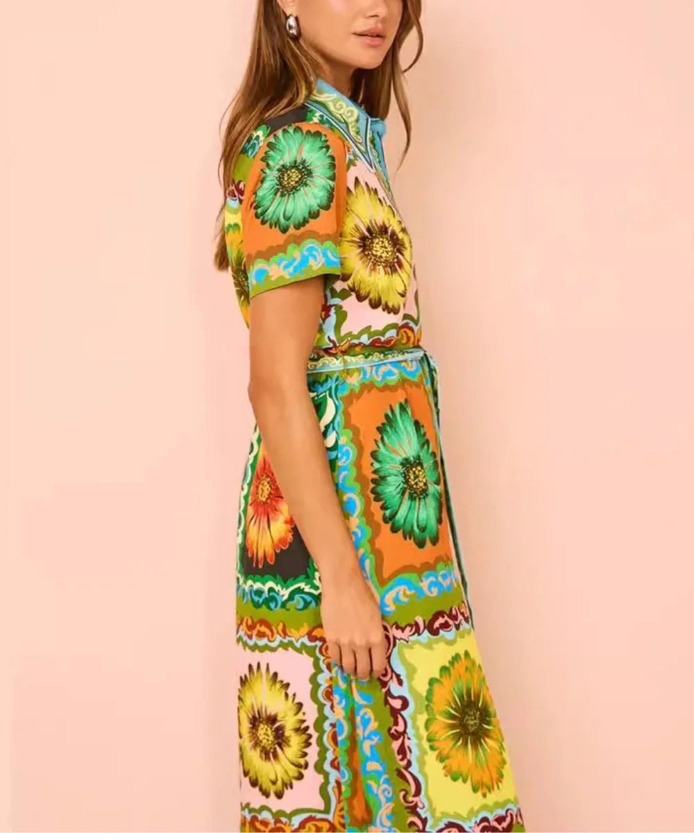 Contrast Flowers Casual Maxi Dress - Fashionpara