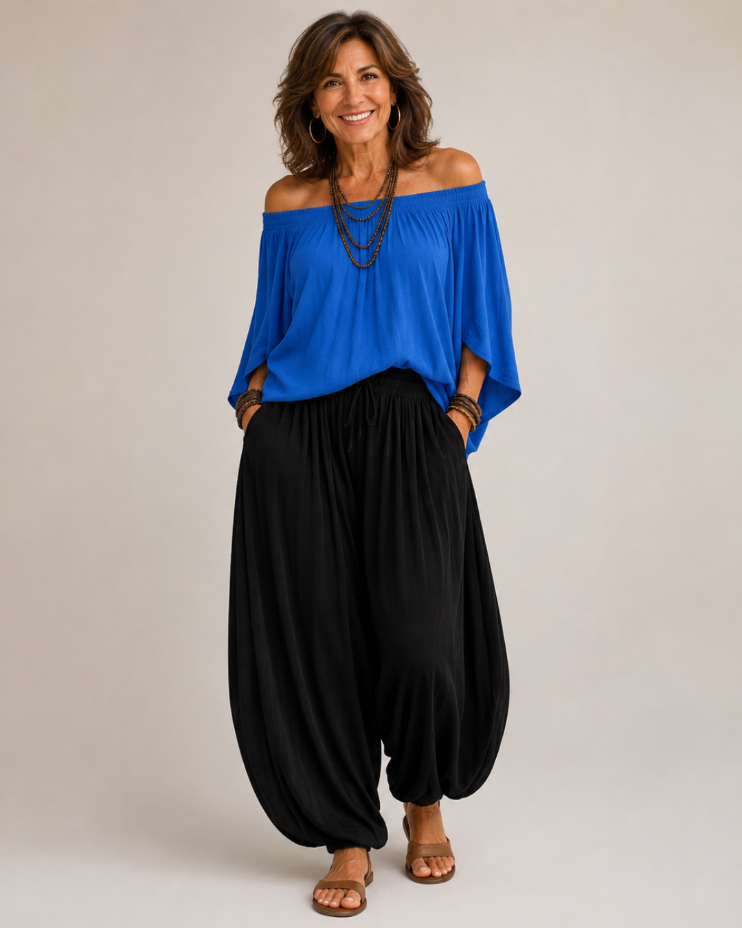 Off Shoulder Top and Harem Pants Two Piece Set 4