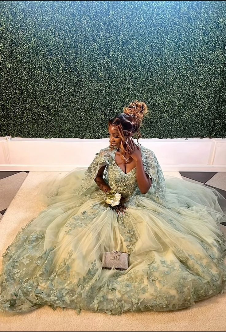 Green Quinceanera Dresses For Sweet 16 Girls Appliques Princess Ball Gowns Tull 15 Vestidos - Fashionpara