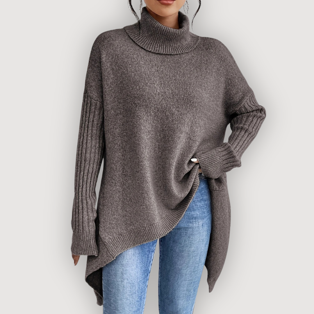 Turtleneck Long Sleeve High Low Oversized Sweater 13