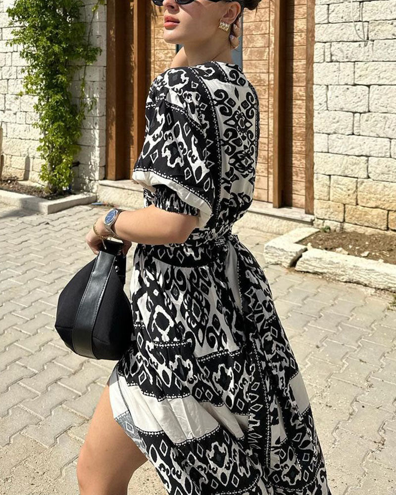 Exotic chic printed slit dress - Fashionpara