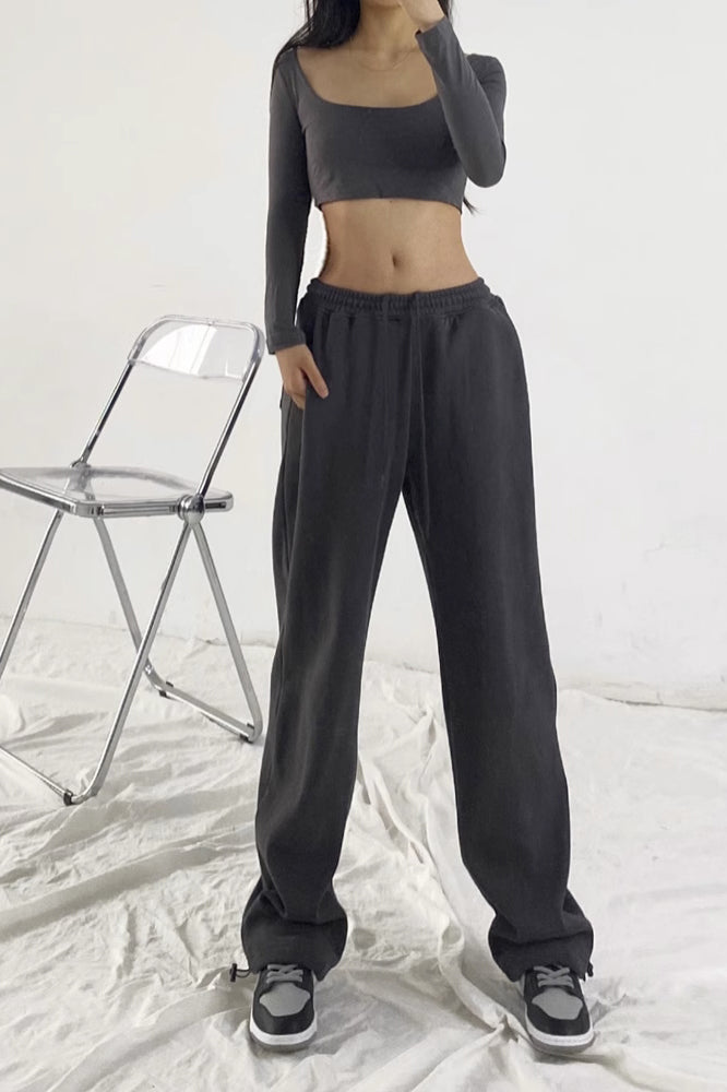 Lace Up Seam Elastic Waist Sports Pants