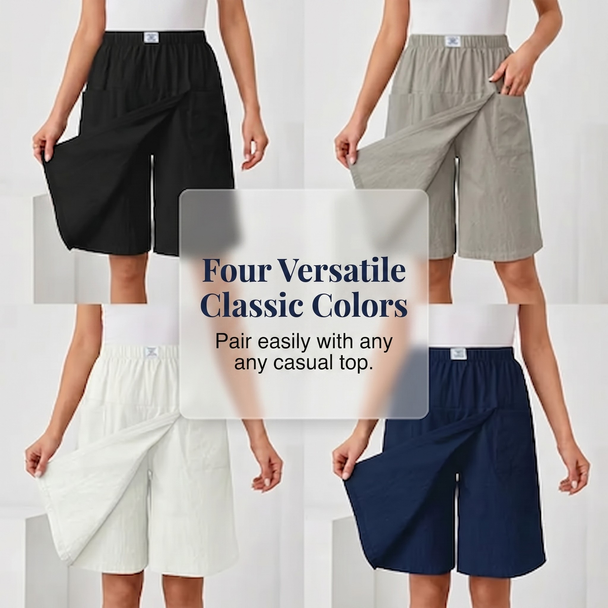 Elastic High Waist Wide Leg Bermuda Shorts 6