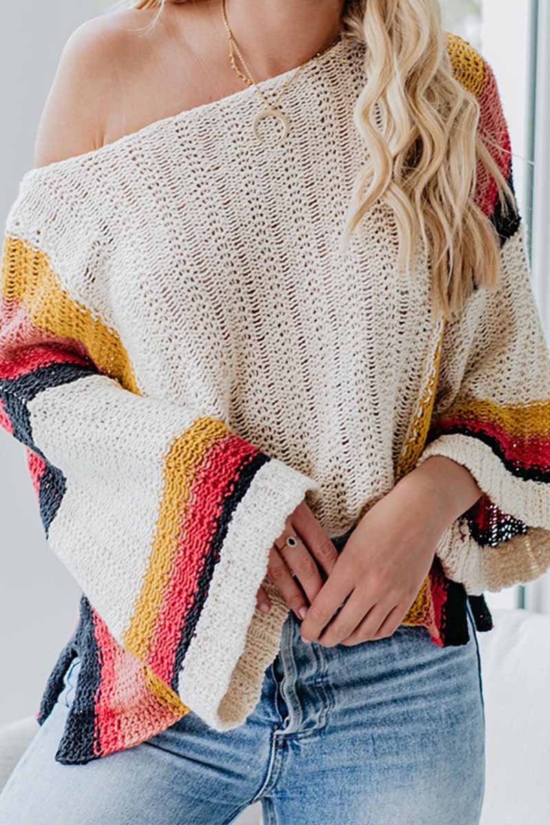 Florcoo Cozy Stitched Knitted Rainbow Sweater for All Seasons
