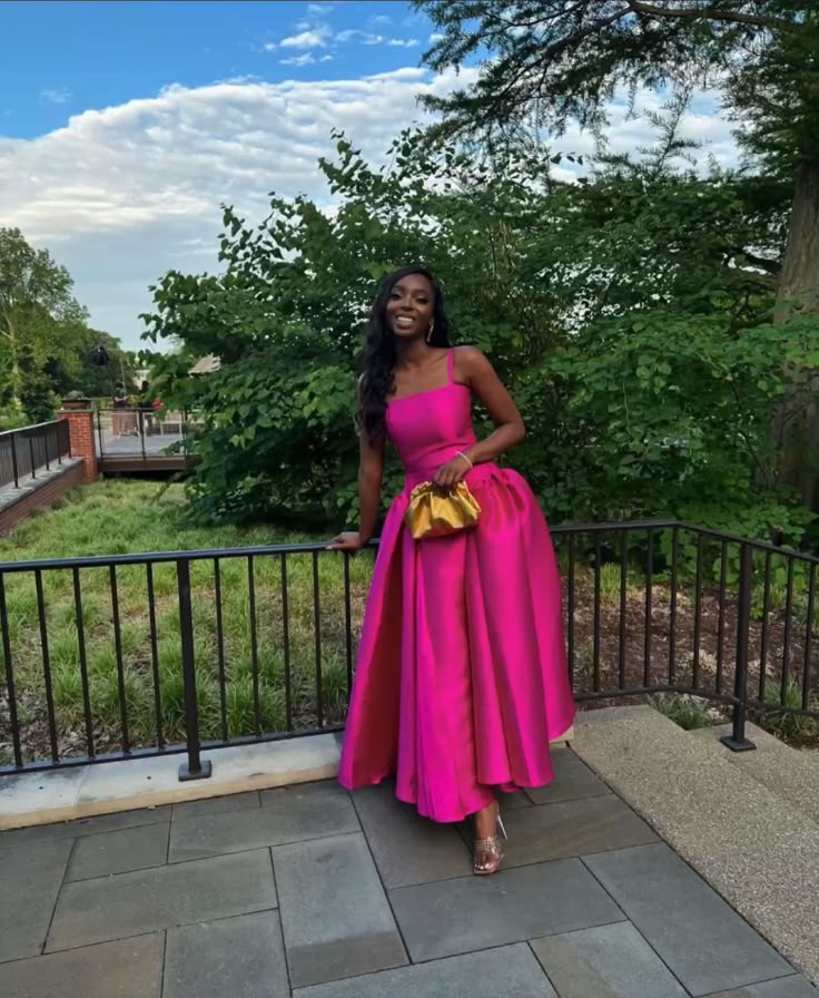 Fuchsia Spaghetti Straps A-Line Satin Long Formal Party Dress