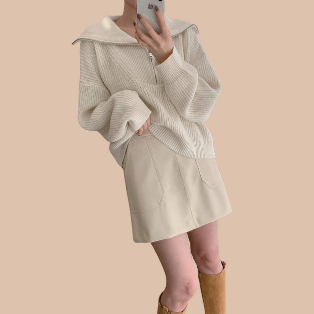 Cleo High Neck Knitted Sweater with Stylish Zipper Detail