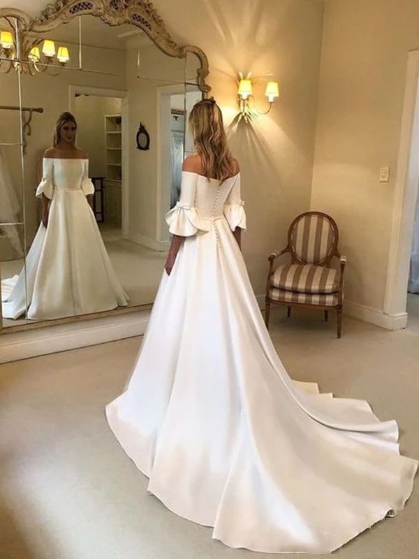 Elegant Off-Shoulder Satin Wedding Dress with Bow