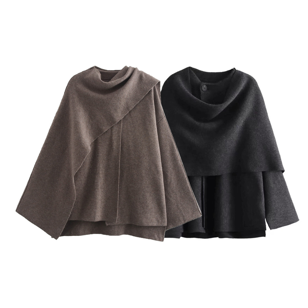 Draped Front Knit Cape Poncho 14