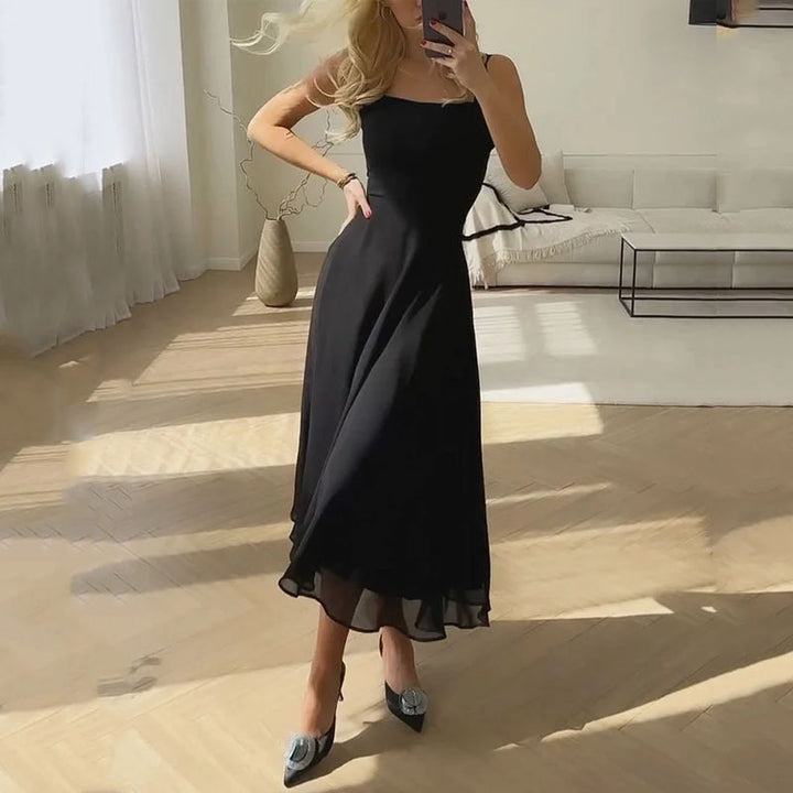 Square Neck Chiffon Fit and Flare Midi Dress 2