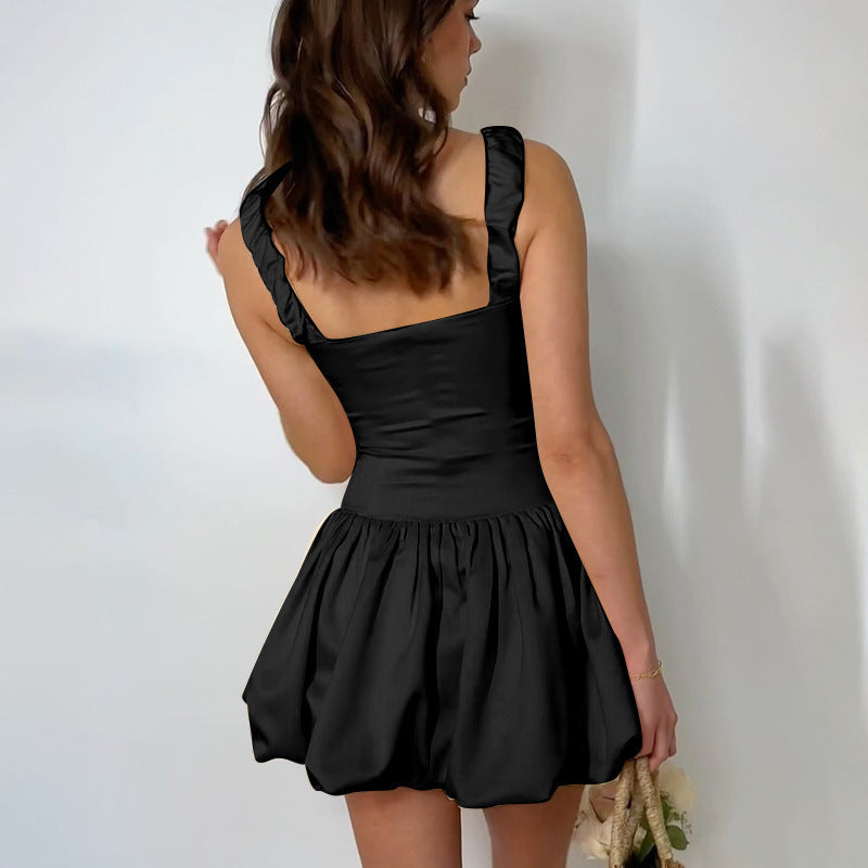 Ruffle-Strap Square-Neck Corset Puff-Hem Mini Dress 2