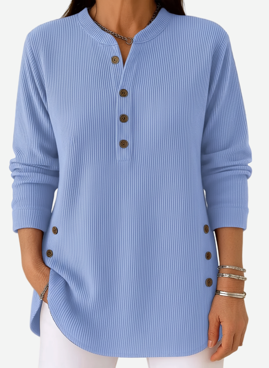 Button Henley Long Sleeve Ribbed Knit Top 2
