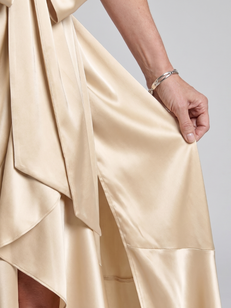 Satin Halter Neck Wrap Bow High Low Midi Dress 3