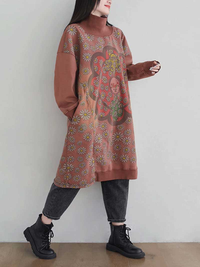 Make Your Dreams Printed Turtleneck Sweater Midi Dress - Fashionpara