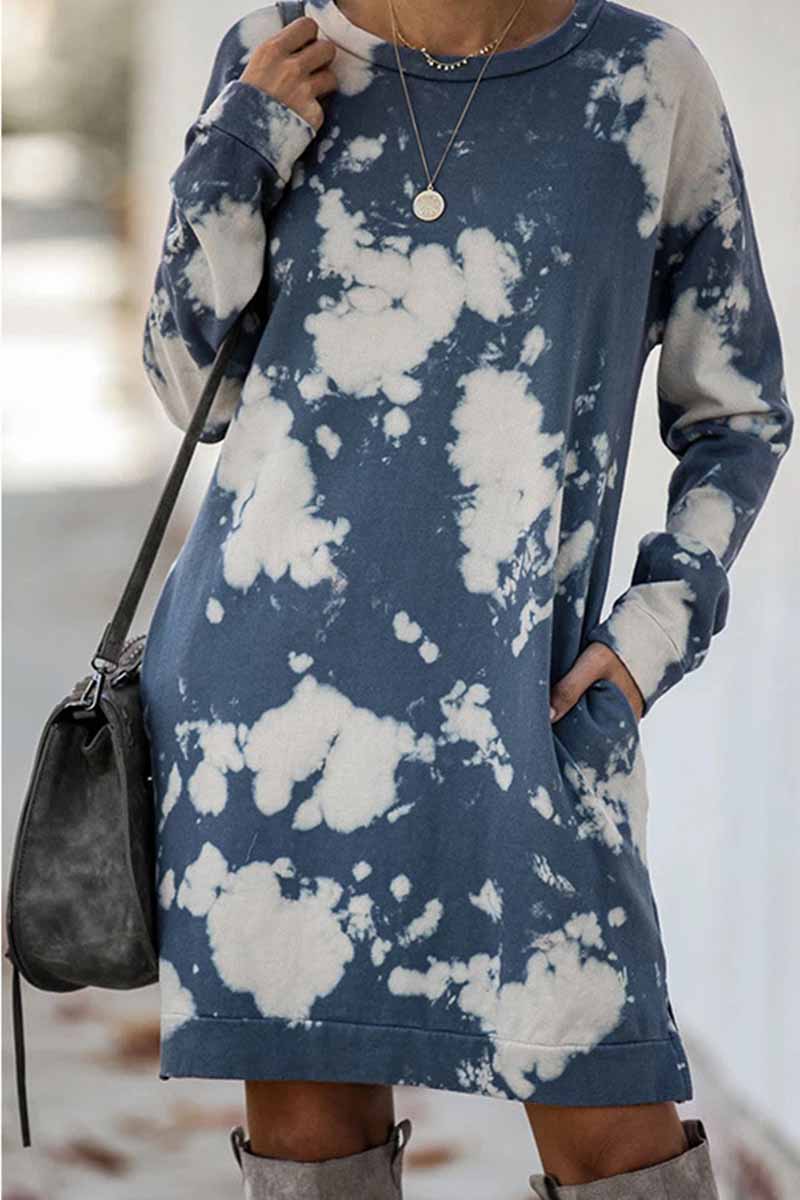 Florcoo Tie-dye Printed Long-sleeved Dress