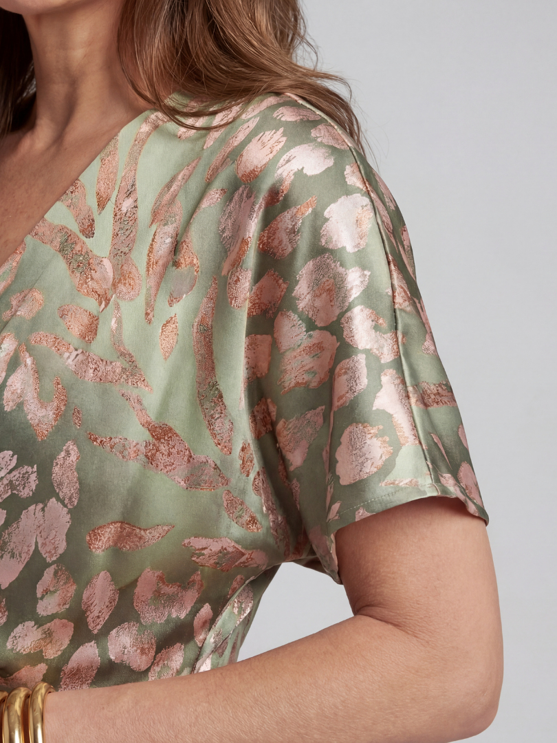 Floral Print V-Neck Twist Waist Short Sleeve Midi Dress 4