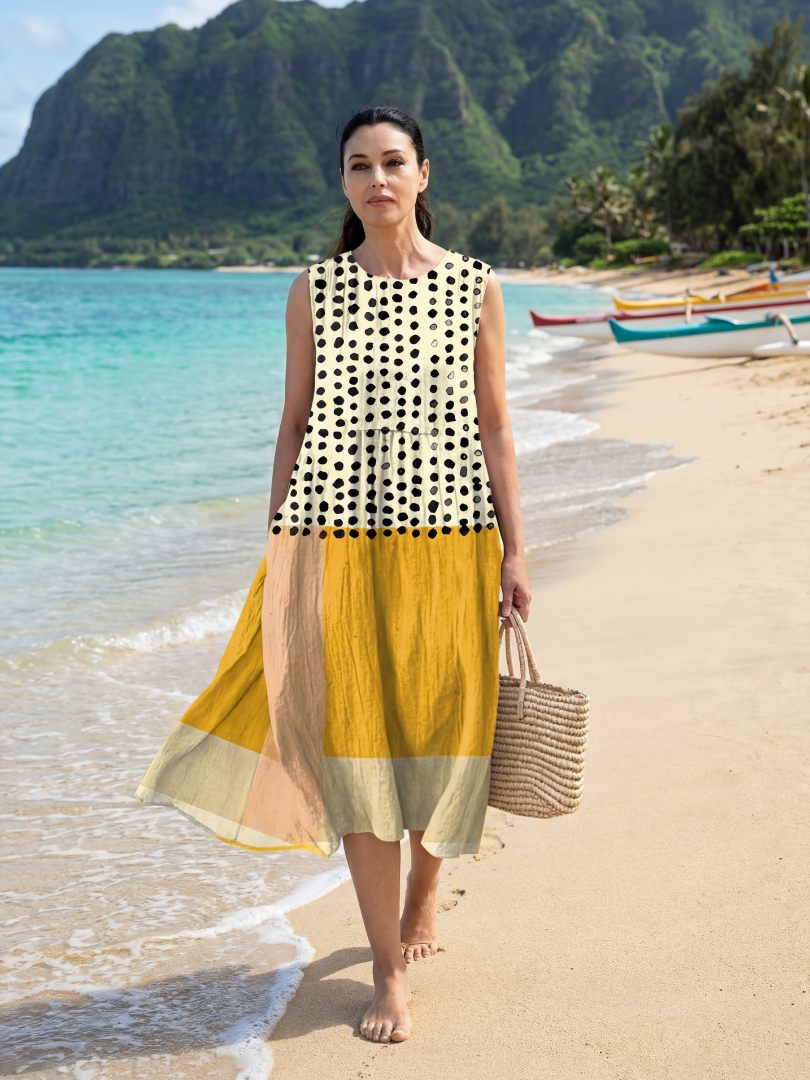 Polka Dot Colorblock Sleeveless Tiered Midi Dress 2