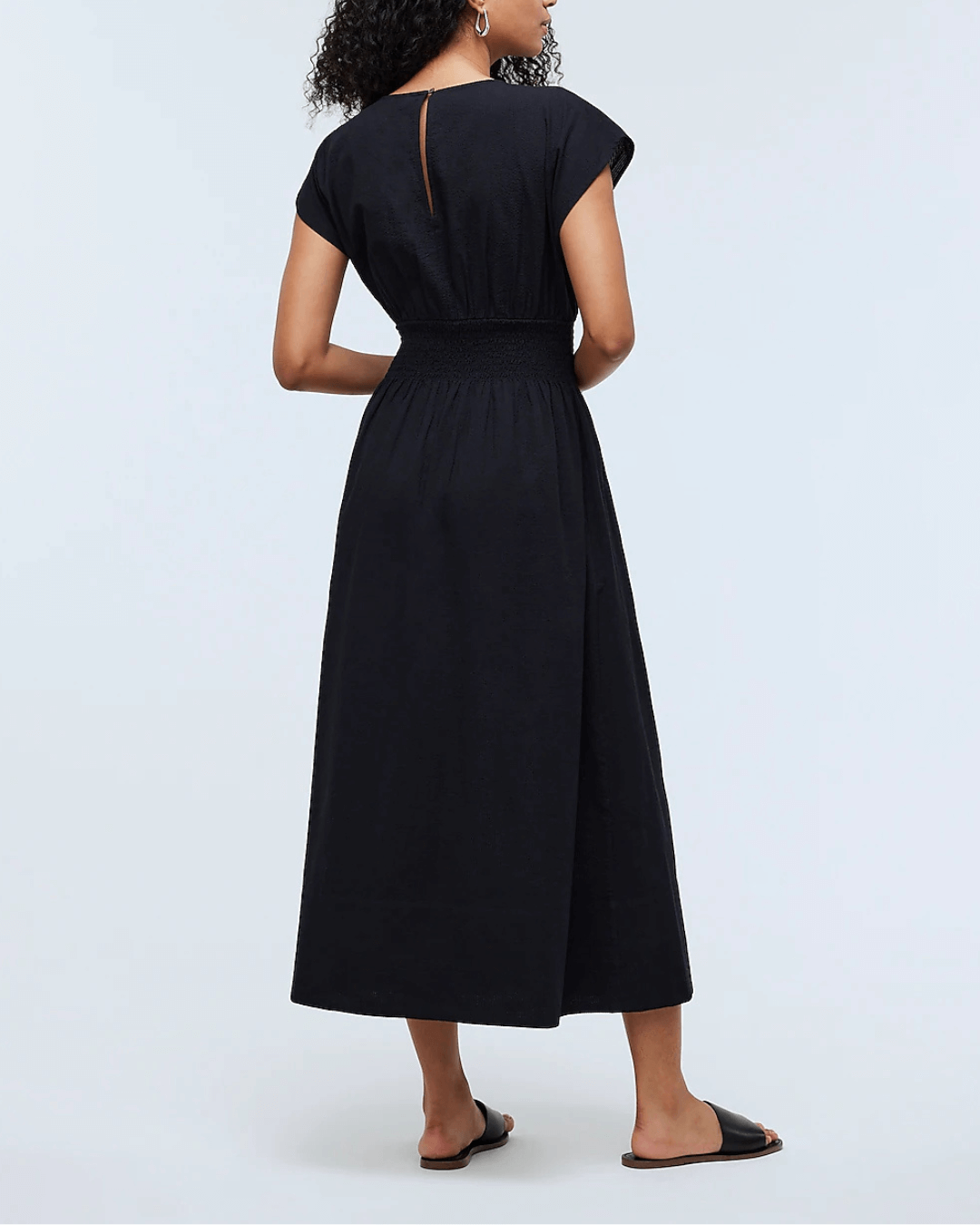 Smocked-Waist Midi Dress in Stripe Seersucker - Fashionpara