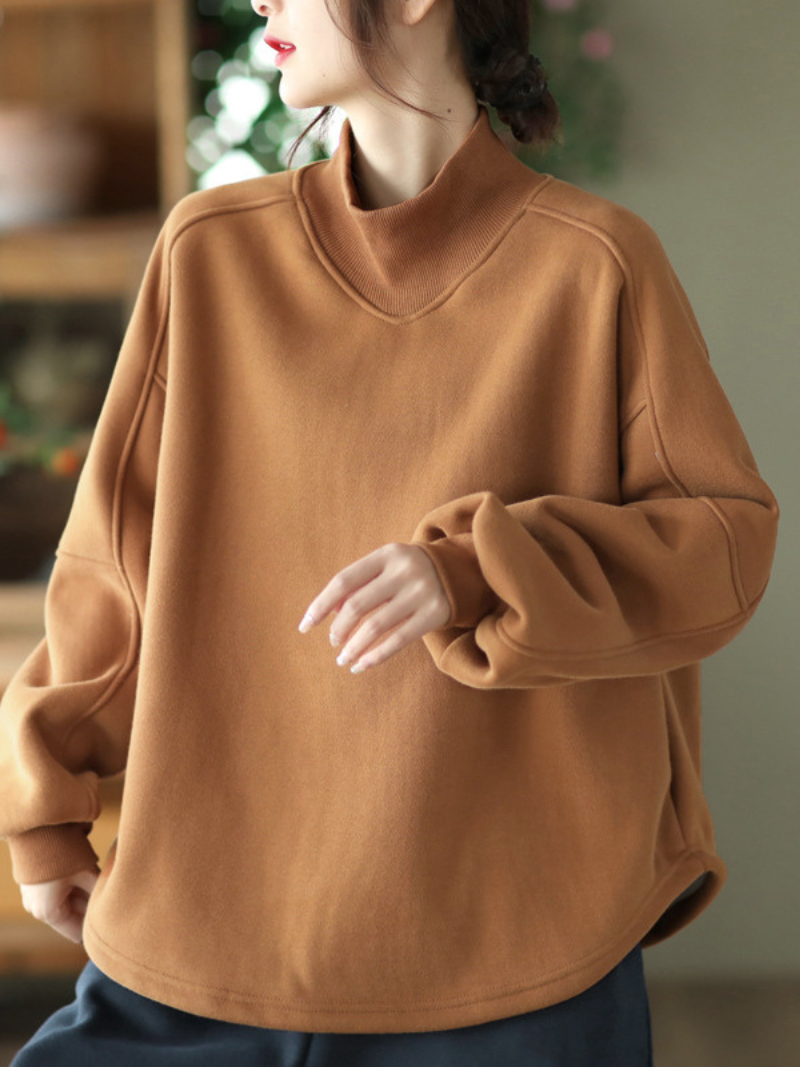 Long sleeves Pullover Plus Fleece Casual Sweater Loose Top - Fashionpara