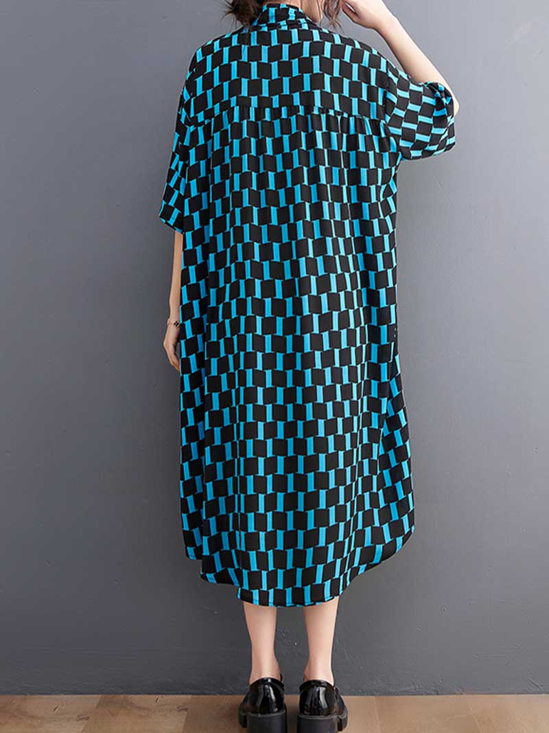 Plaid Print Cotton Front Pockets Shirt Dress 7