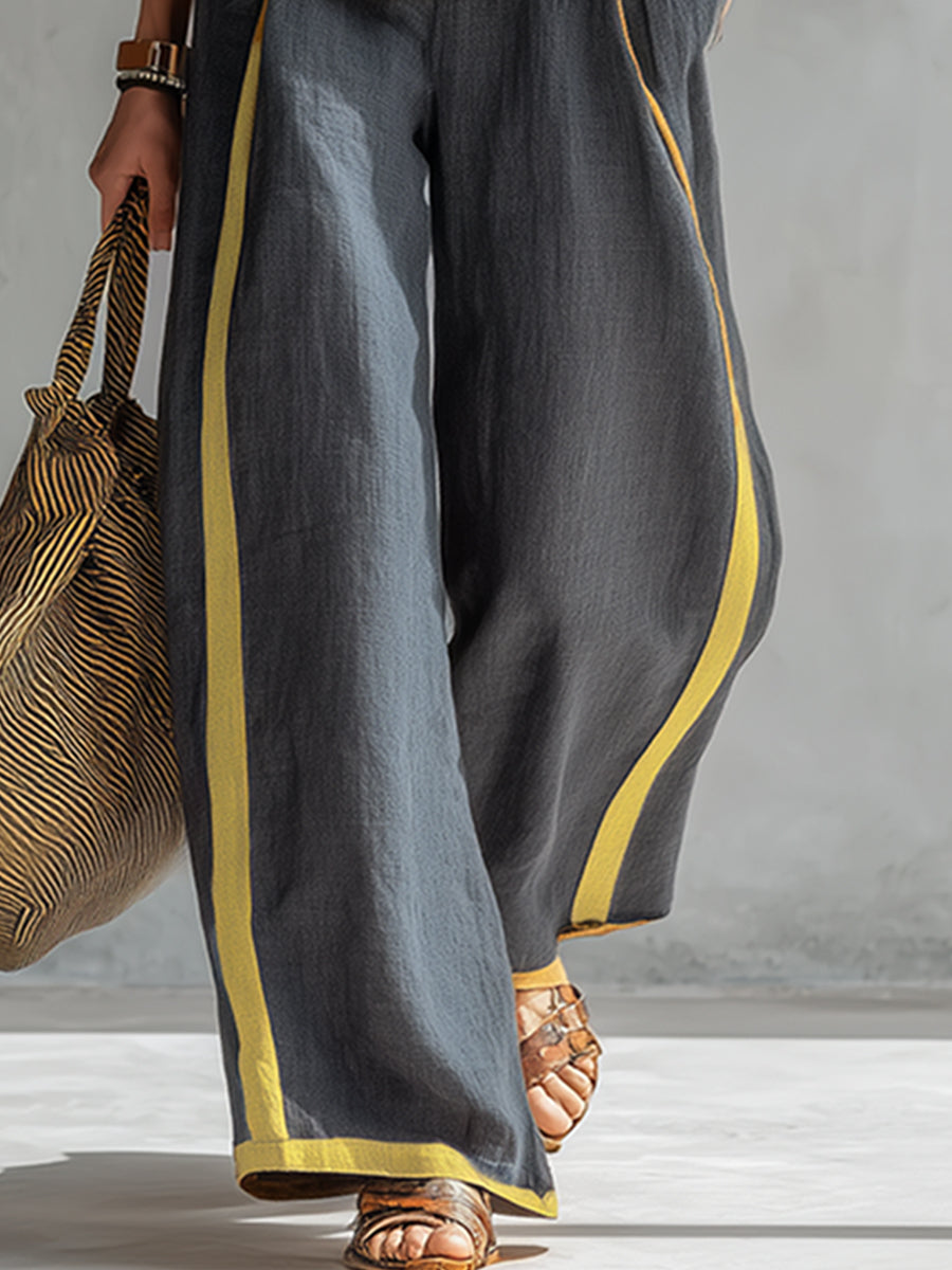 Sleeveless Contrast Trim Top and Wide Leg Pants Two Piece Set 5