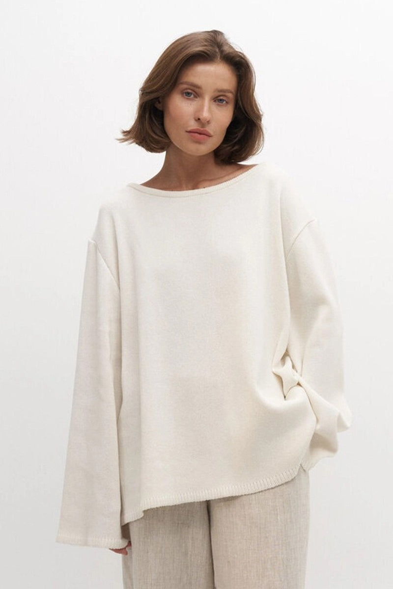 Open Back Boat Neck Knit Sweater