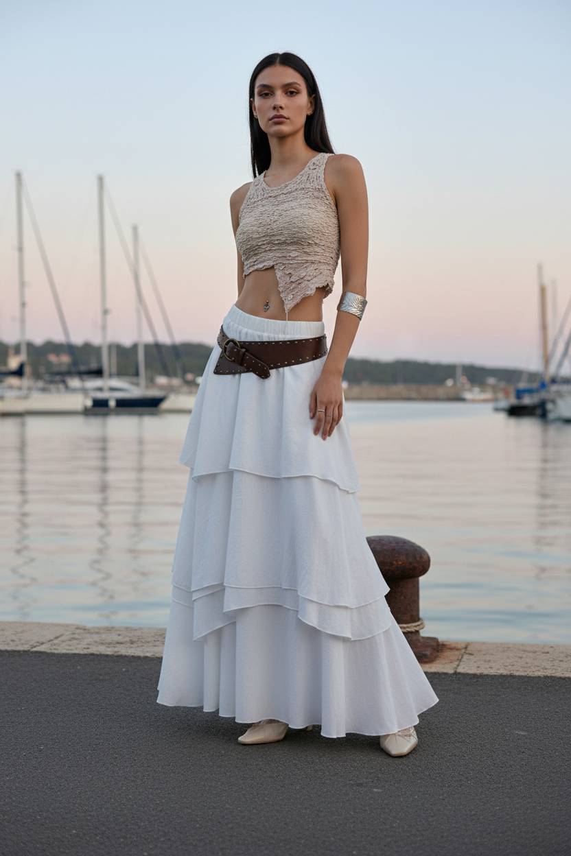 Low Waist Asymmetrical Maxi Skirt