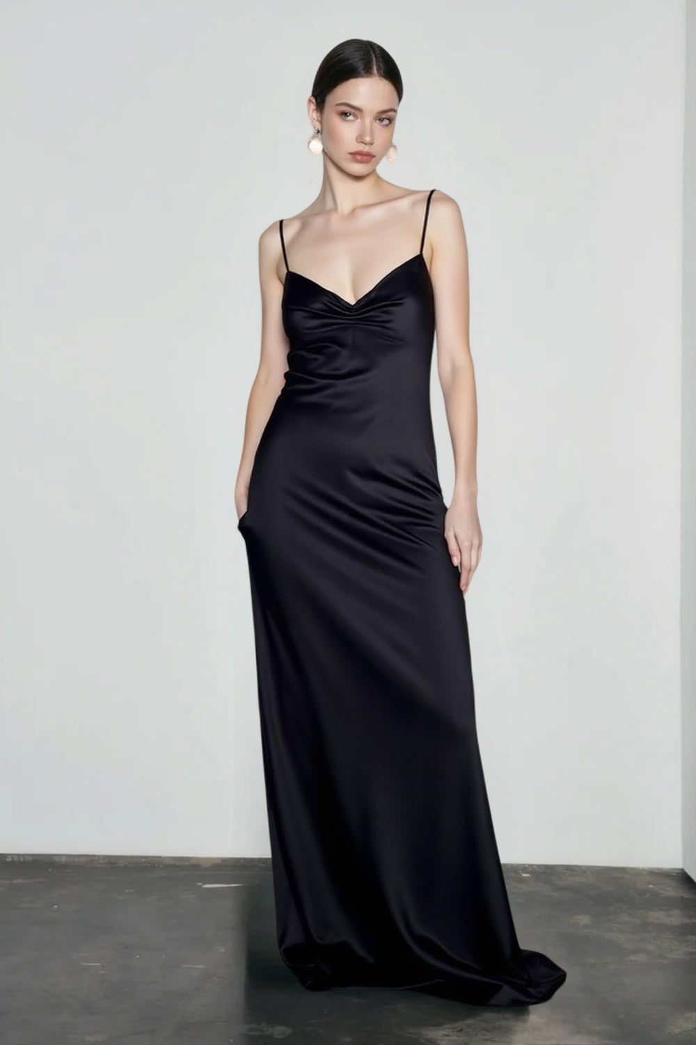 Satin Cowl Neck Spaghetti Strap Slip Maxi Gown 4