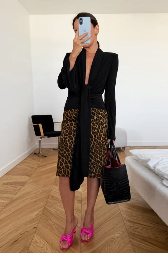 Leopard Pencil Midi Skirt