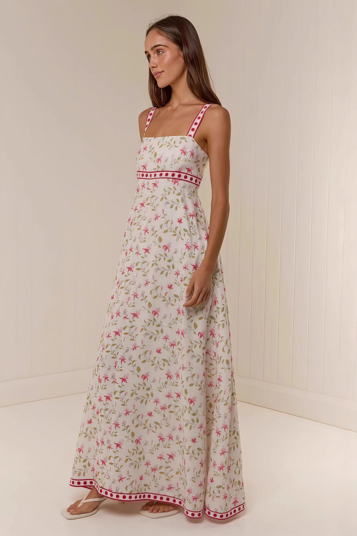 Floral Print Square Neck A-Line Maxi Dress 2
