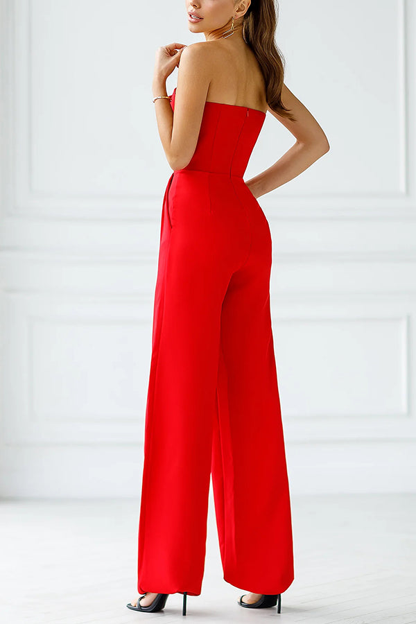 Tuxedo-style Off Shoulder Pocket Wide Leg Formal Jumpsuit - Fashionpara