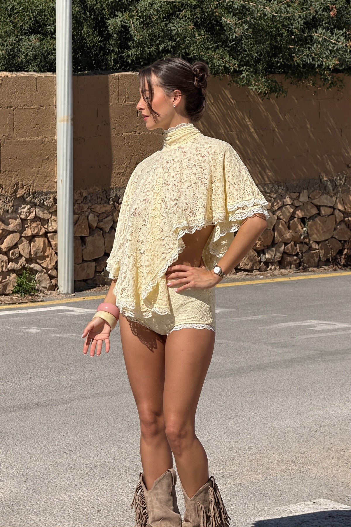 Lace Cape Shorts Two Piece Set