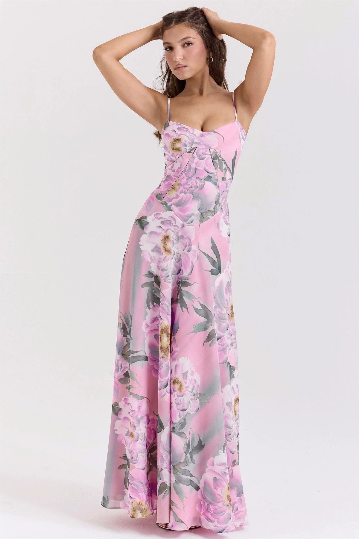 Floral Print Sweetheart Spaghetti Strap Maxi Dress