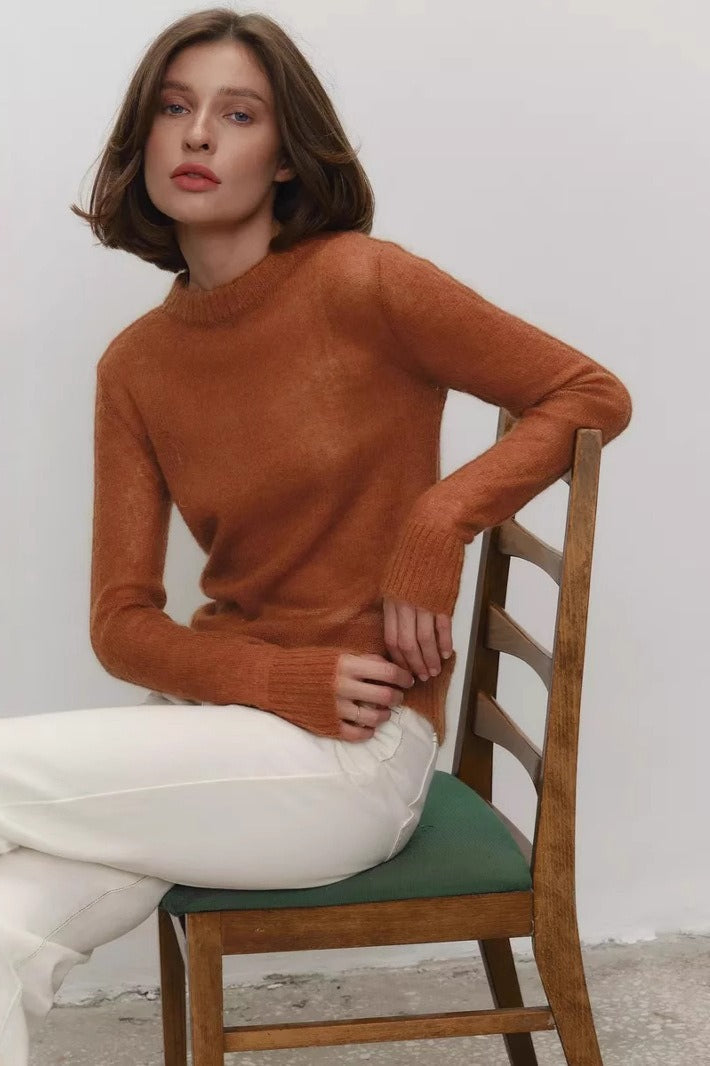 Lightweight Semi Sheer Crew Knit Sweater 3