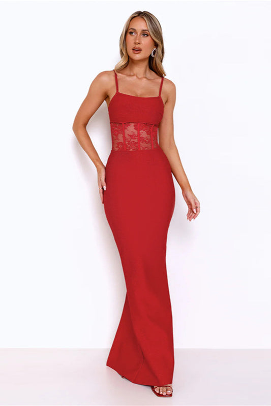 Lace Patchwork Cami Bodycon Maxi Dress