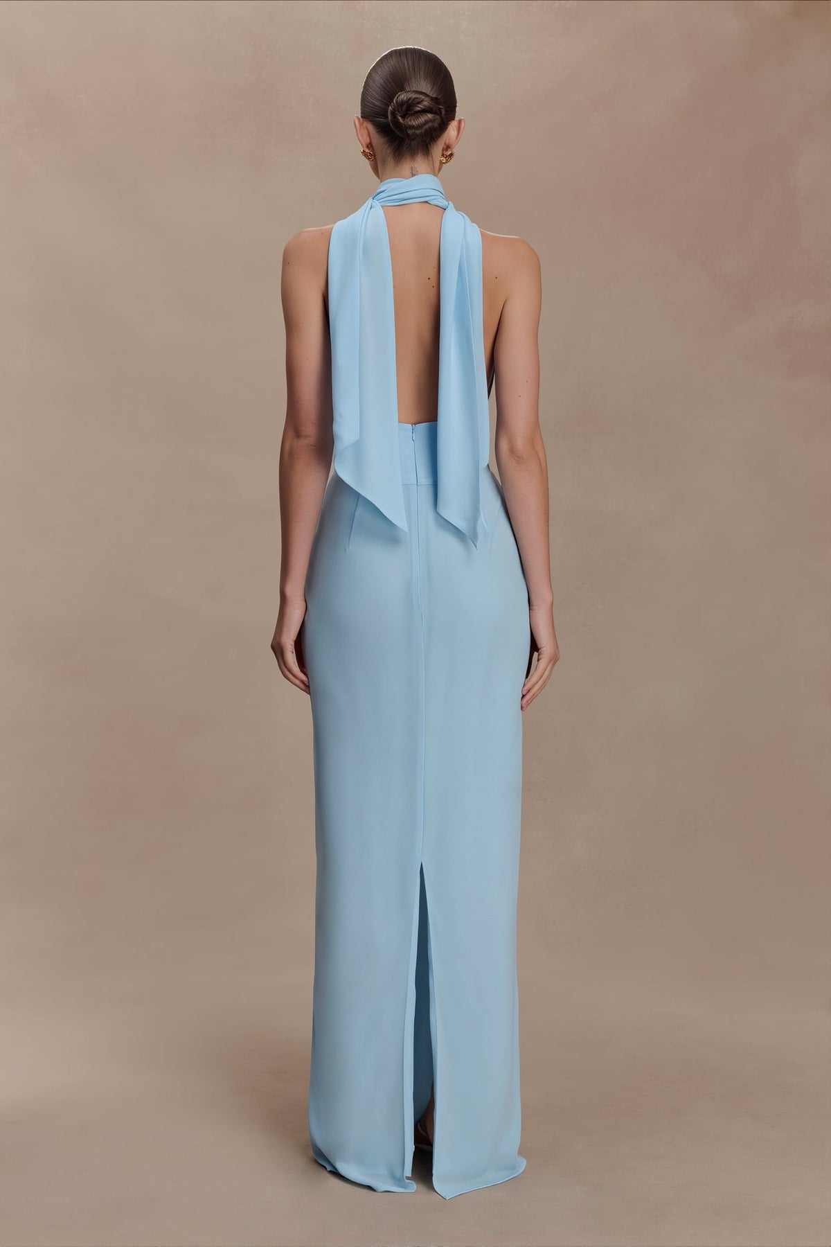 Polka Dot Satin Halter Deep V Backless Gown