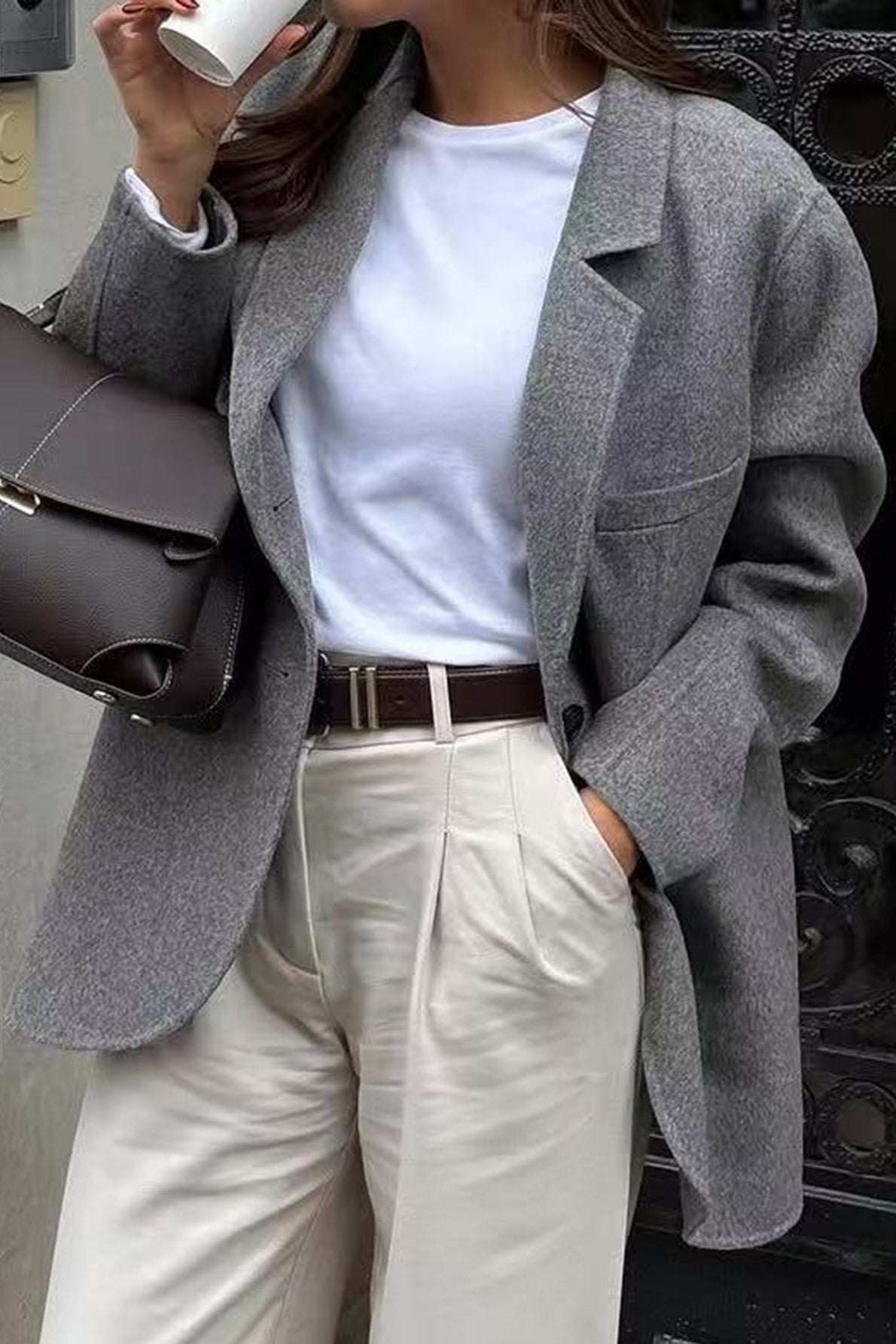 Minimalist Solid Color Tailored Coat - Fashionpara