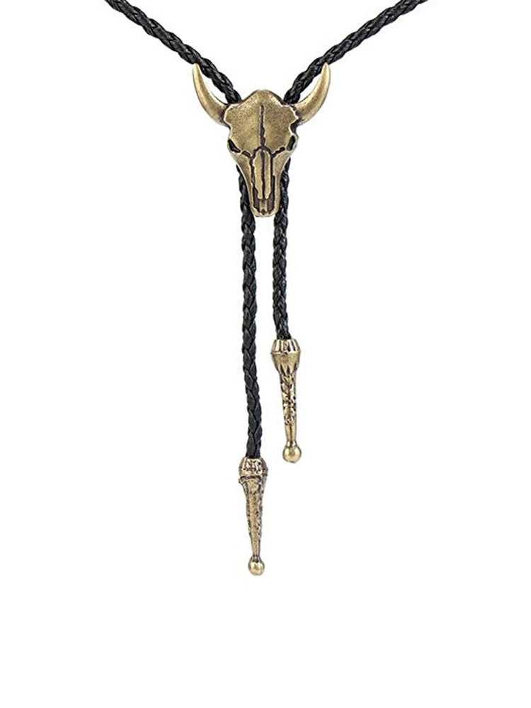 Bull Head Vintage Bolo Neck Cord Leather Necklace - Fashionpara